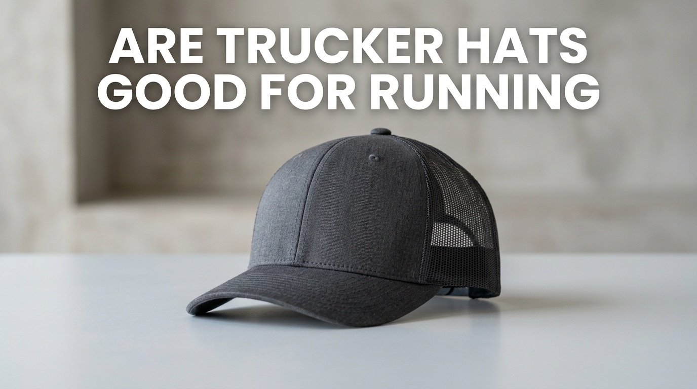 Professional photography for article: Are Trucker Hats Good For Running. High quality trucker hat on minimalist background.