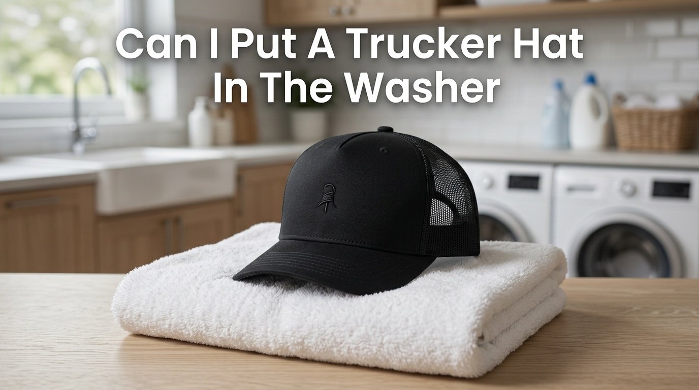 Professional photography for article: Can I Put A Trucker Hat In The Washer. High quality trucker hat on minimalist background.