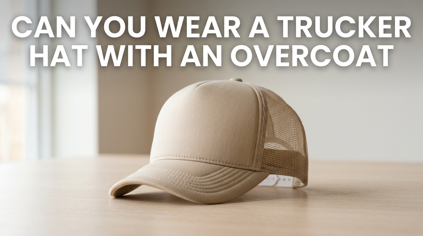Professional photography for article: Can You Wear A Trucker Hat With An Overcoat. High quality trucker hat on minimalist background.