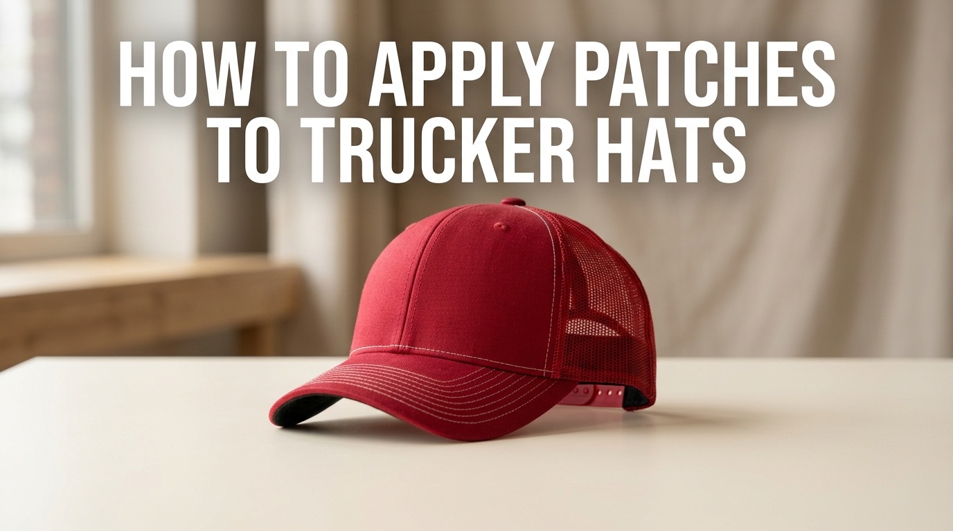Professional photography for article: How To Apply Patches To Trucker Hats. High quality trucker hat on minimalist background.