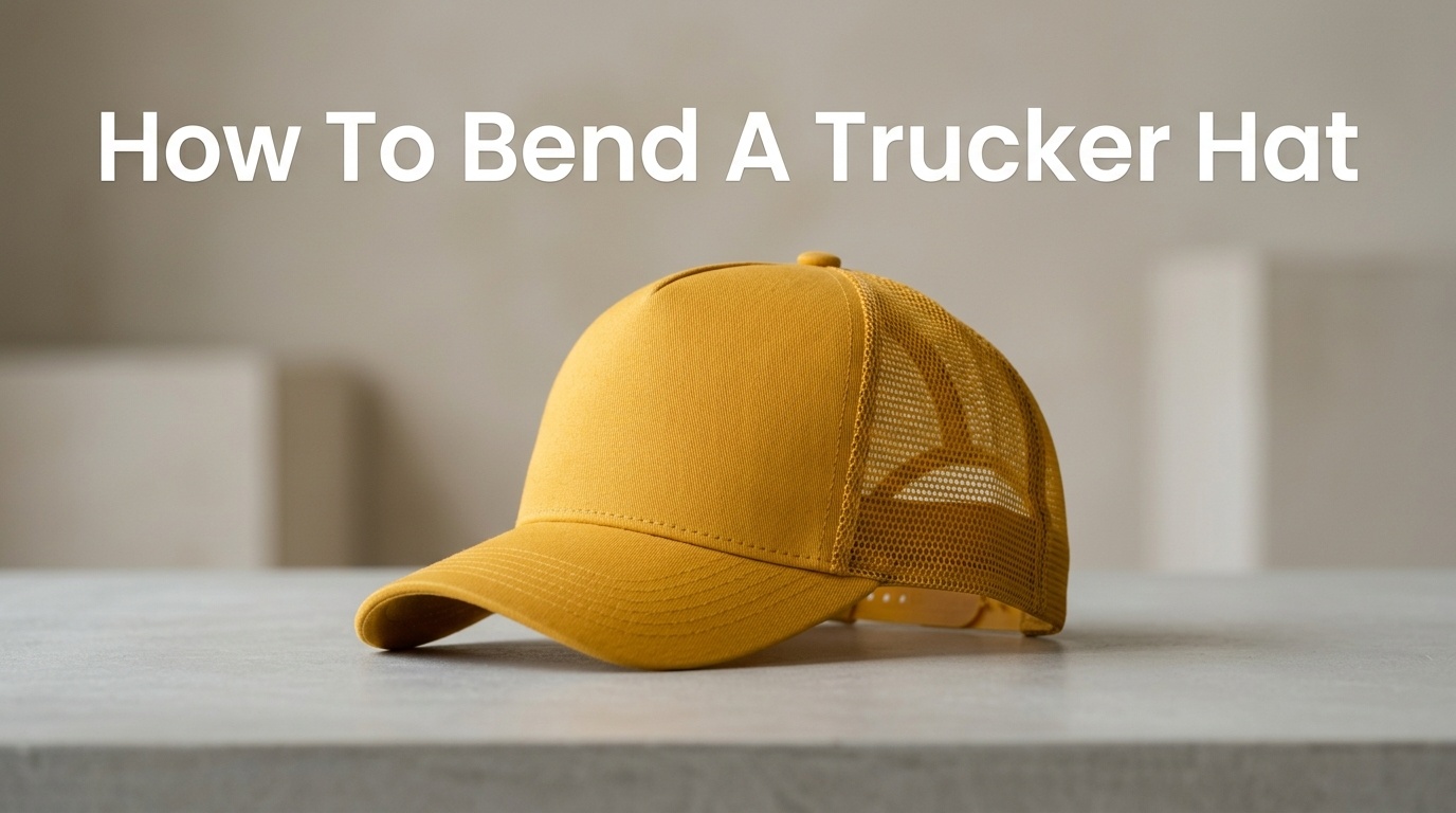 Professional photography for article: How To Bend A Trucker Hat. High quality trucker hat on minimalist background.