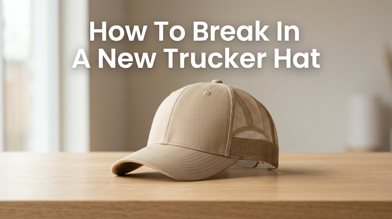 Professional photography for article: How To Break In A New Trucker Hat. High quality trucker hat on minimalist background.