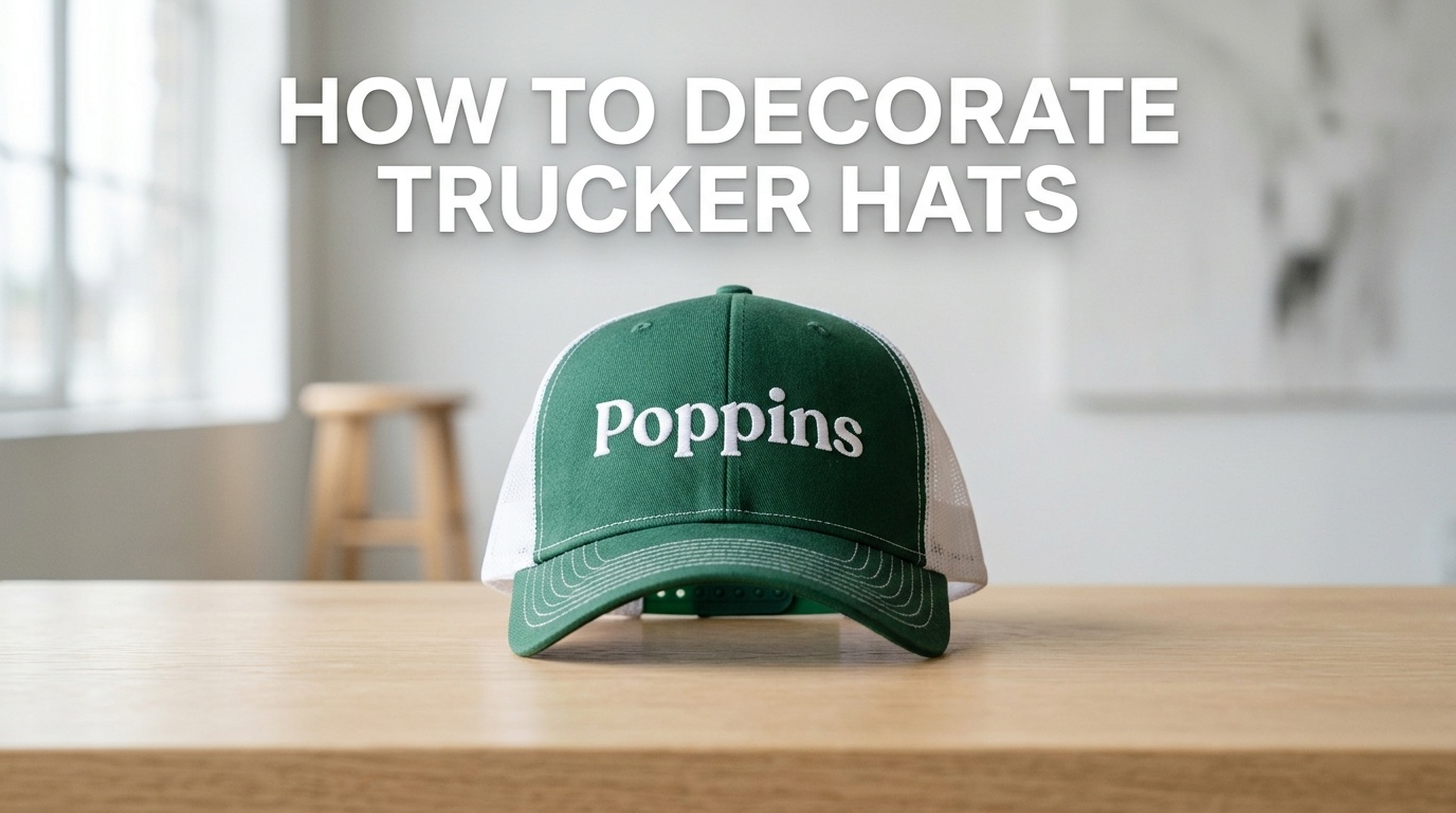 Professional photography for article: How To Decorate Trucker Hats. High quality trucker hat on minimalist background.