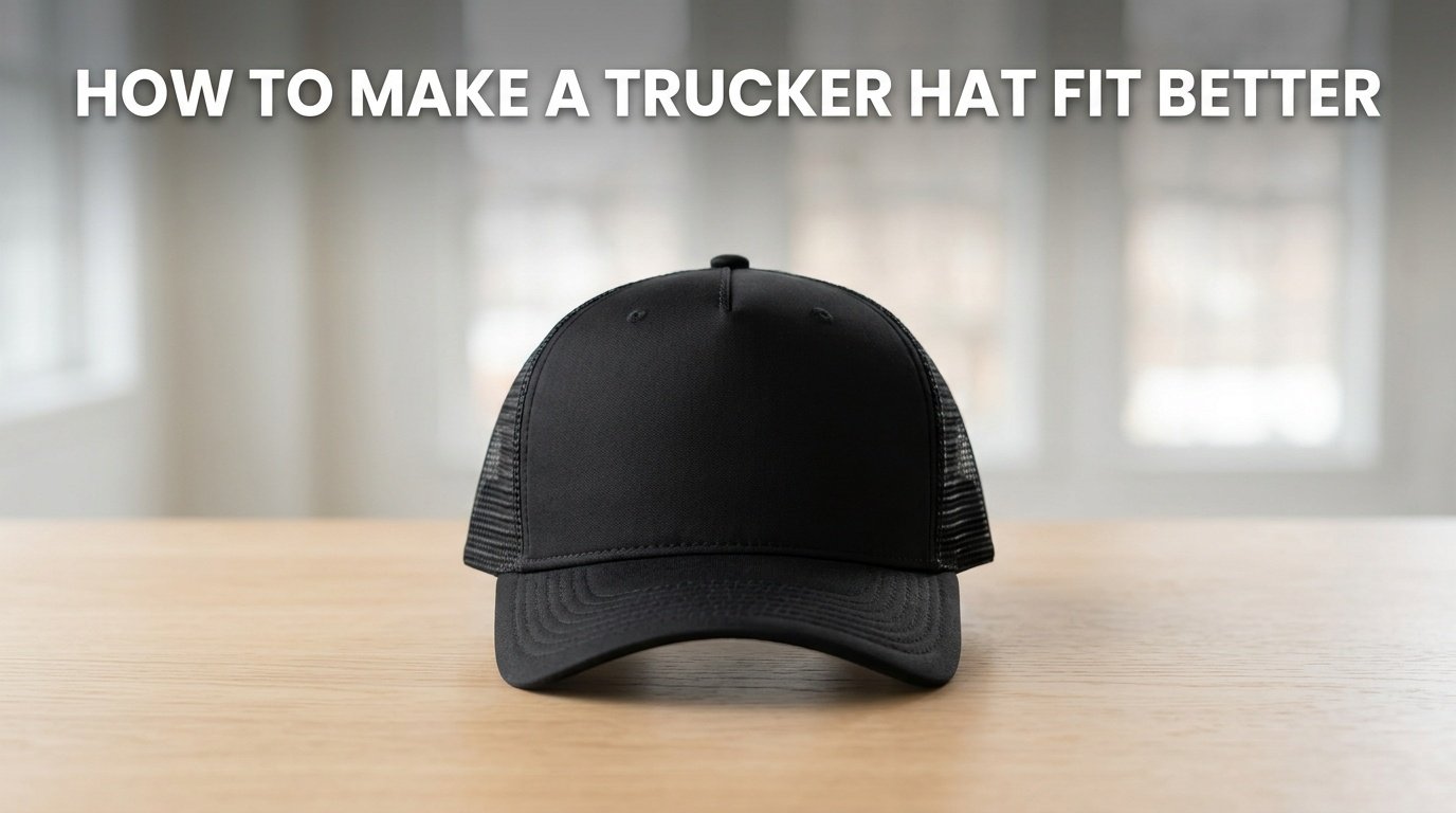 Professional photography for article: How To Make A Trucker Hat Fit Better. High quality trucker hat on minimalist background.