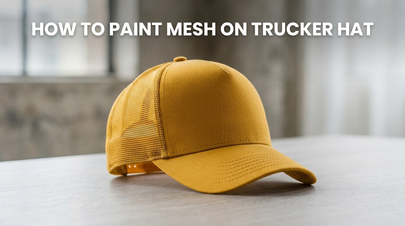 Professional photography for article: How To Paint Mesh On Trucker Hat. High quality trucker hat on minimalist background.