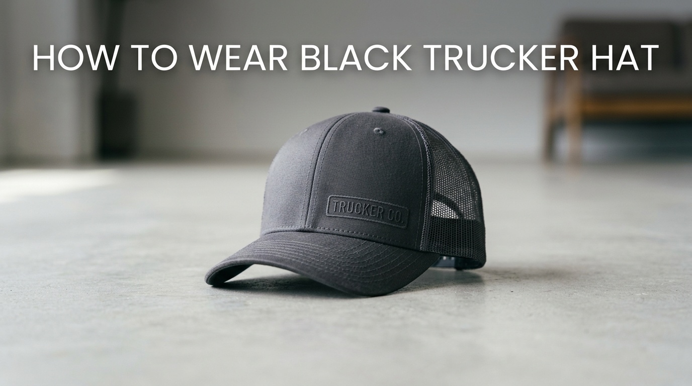 Professional photography for article: How To Wear Black Trucker Hat. High quality trucker hat on minimalist background.