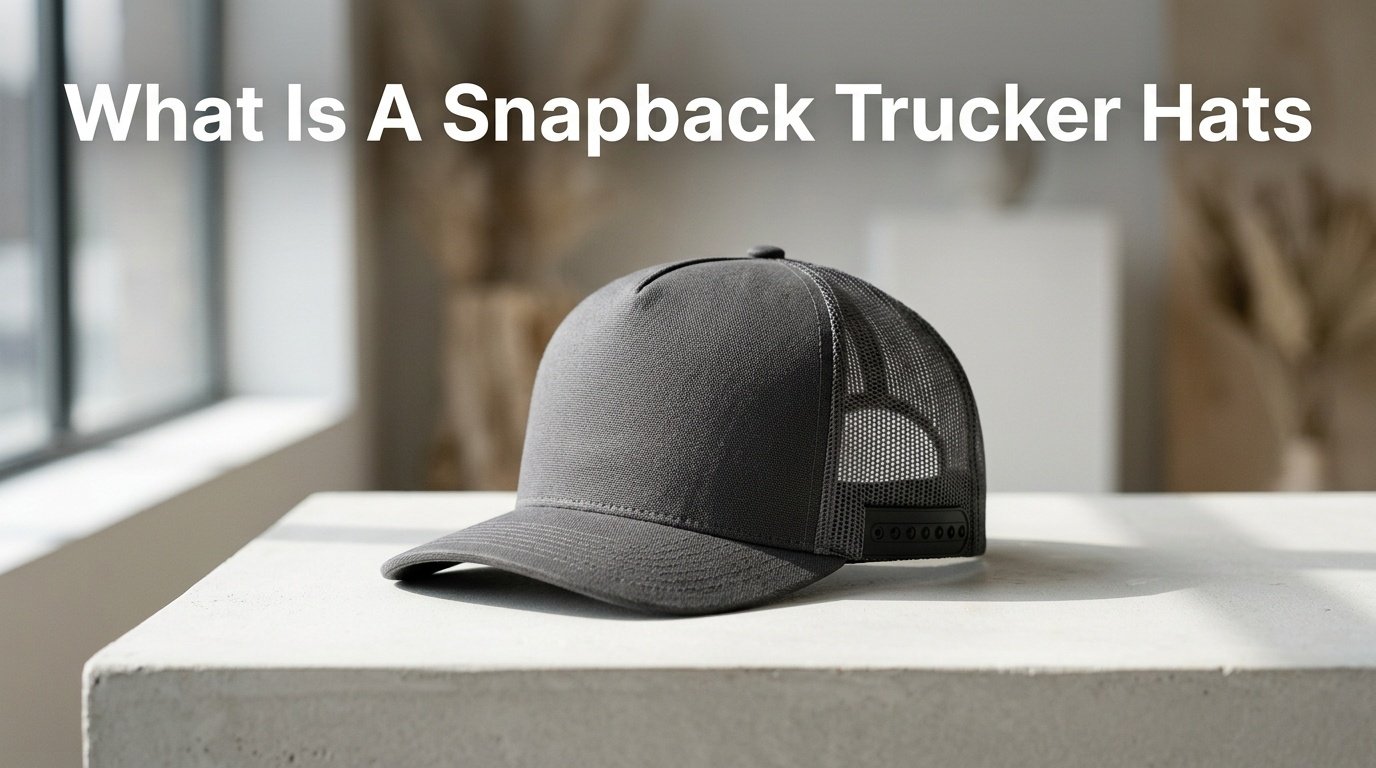 Professional photography for article: What Is A Snapback Trucker Hats. High quality trucker hat on minimalist background.