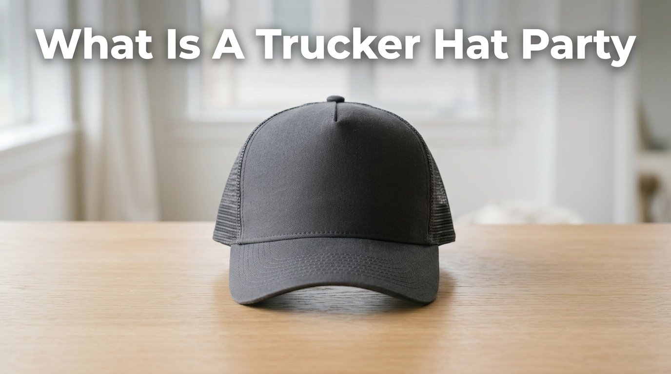 Professional photography for article: What Is A Trucker Hat Party. High quality trucker hat on minimalist background.