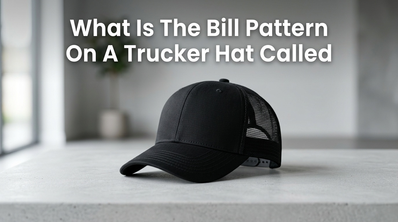 Professional photography for article: What Is The Bill Pattern On A Trucker Hat Called. High quality trucker hat on minimalist background.