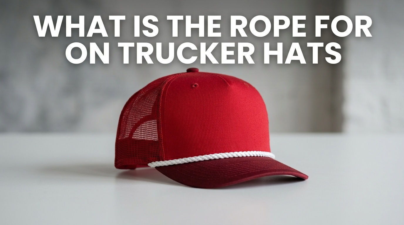 Professional photography for article: What Is The Rope For On Trucker Hats. High quality trucker hat on minimalist background.