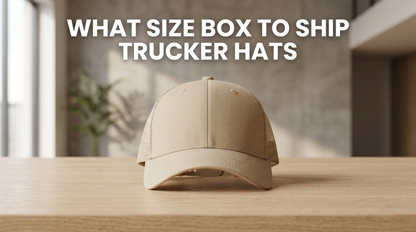Professional photography for article: What Size Box To Ship Trucker Hats. High quality trucker hat on minimalist background.