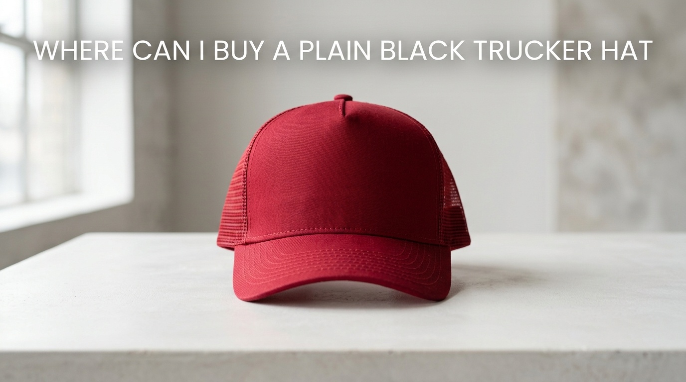 Professional photography for article: Where Can I Buy A Plain Black Trucker Hat. High quality trucker hat on minimalist background.