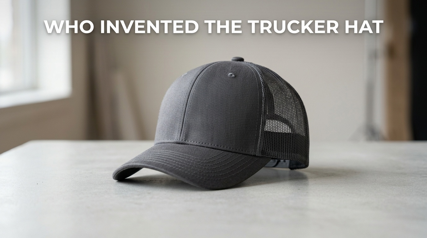 Professional photography for article: Who Invented The Trucker Hat. High quality trucker hat on minimalist background.