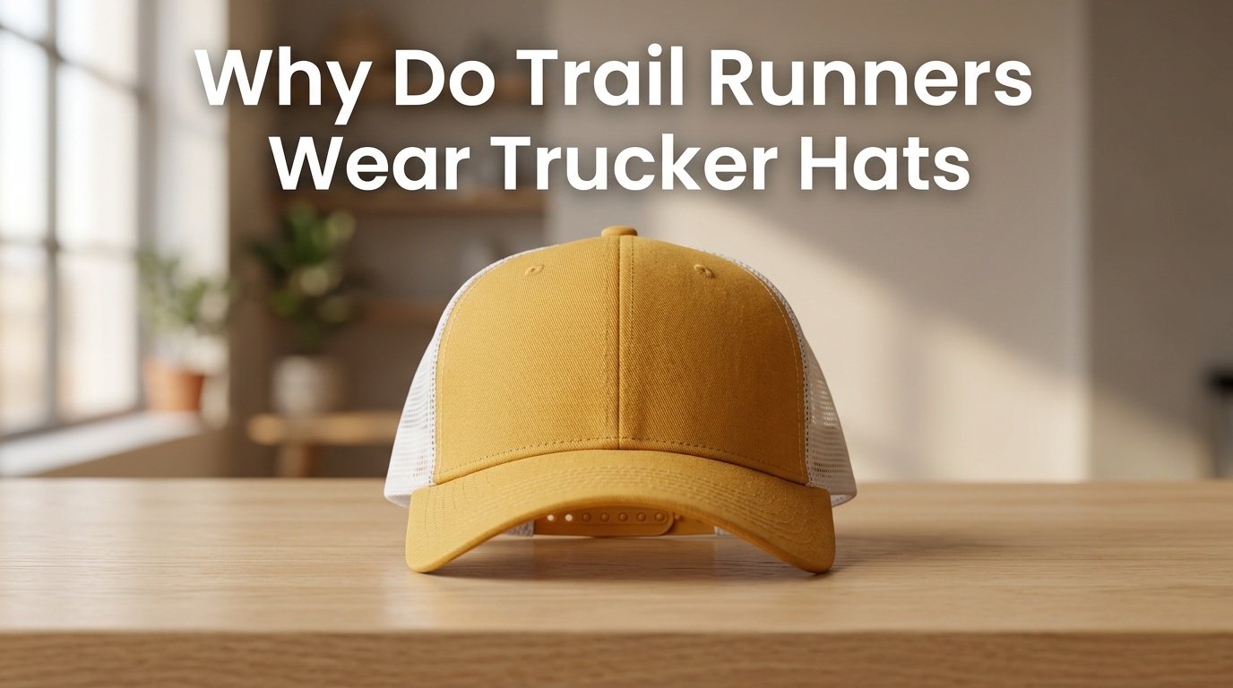 Professional photography for article: Why Do Trail Runners Wear Trucker Hats. High quality trucker hat on minimalist background.